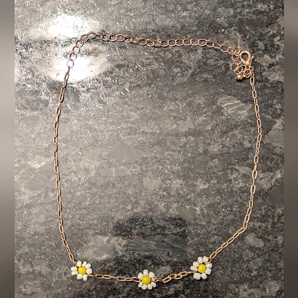 OAK + FORT Gold Necklace with Yellow and White Floral Accents